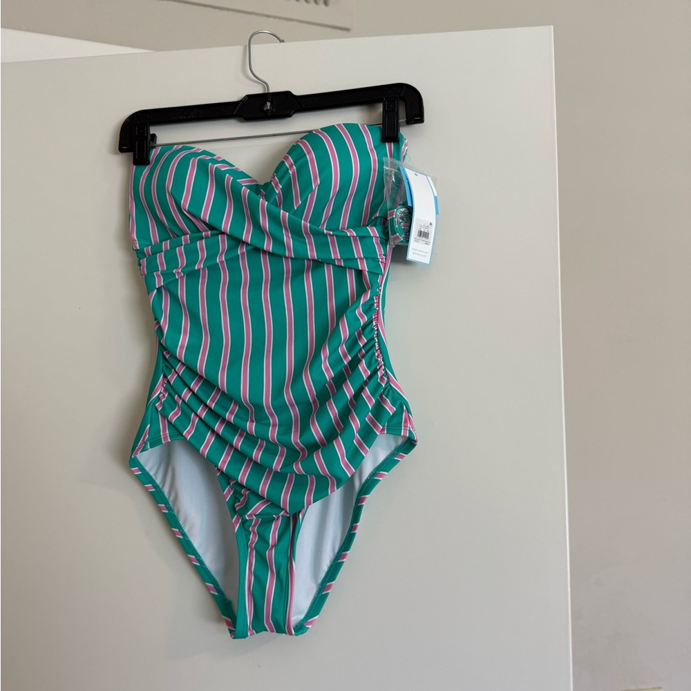 Draper James Teal and Pink Striped Swimwear